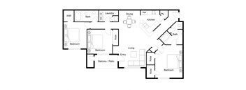 3 bed 2 bath floor plan at The Hartley at Sweetwater Creek, Georgia, 30096