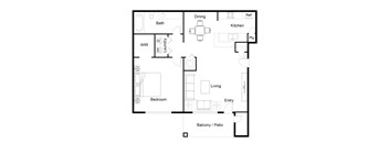 1 bed 1 bath floor plan at The Hartley at Sweetwater Creek, Duluth, 30096 