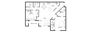 2 bed 2 bath floor plan A at The Hartley at Sweetwater Creek, Georgia