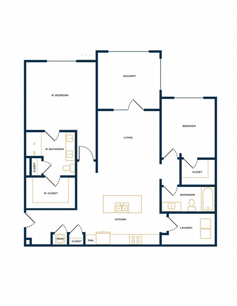 B1.1 Two Bedroom Two Floorplan at Folksong Apartments, Georgia 30542