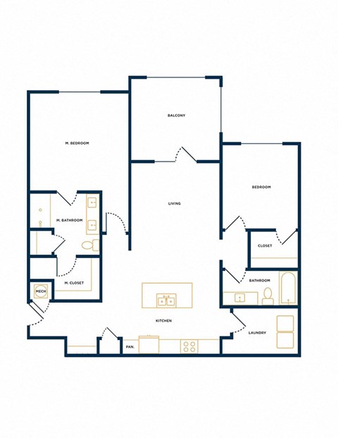 B1-HC Two Bedroom Two Floorplan at Folksong Apartments, Georgia