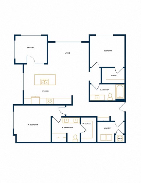 B2 Two Bedroom Two Floorplan at Folksong Apartments, Flowery Branch, GA 30542