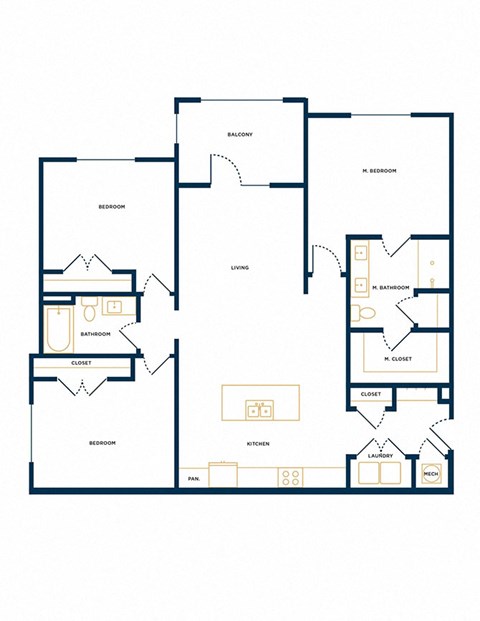 C1 Three Bedroom Two Floorplan at Folksong Apartments, Flowery Branch, Georgia