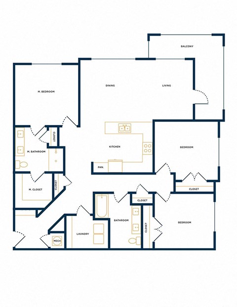 C1 Three Bedroom Two Floorplan at Folksong Apartments, Flowery Branch, 30542