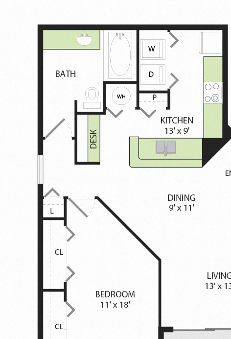 A2 1 Bedroom 1 Bath Floor Plan 798 Square-Foot 1 Bedroom 1 Bath A2 Floor Plan at The Preserve at Westchase in Tampa, FL