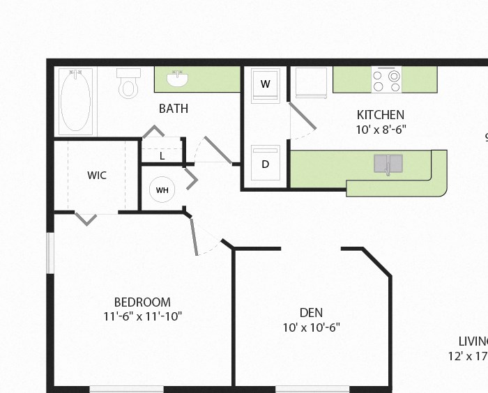 A3 1 Bedroom 1 Bath Floor Plan 819 Square-Foot 1 Bedroom 1 Bath A3 Floor Plan at The Preserve at Westchase in Tampa, FL