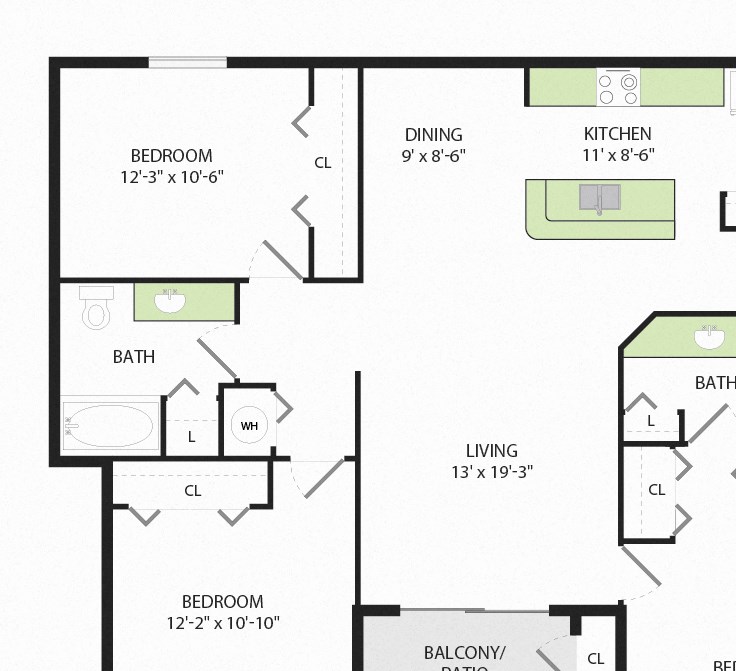 C1 3 Bedroom 2 Bath Floor Plan 1276 Square-Foot 3 Bedroom 2 Bath C1 Floor Plan at The Preserve at Westchase in Tampa, FL
