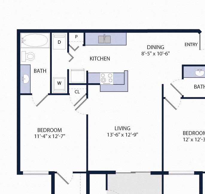 2 Bedroom 2 Bathroom Floor Plan 1001 Square-Feet 2 Bedroom 2 Bathroom B1 Floor Plan at Tuscany Bay Apartments, Tampa, FL, 33626