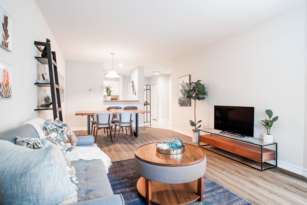 a living room with a couch and a coffee table