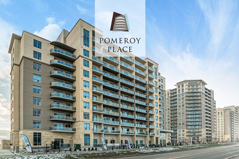 an image of a pomeroy place apartment building with a sign in the foreground