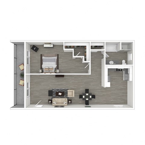3D - 1 bedroom floor plan