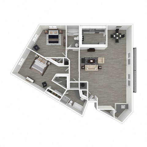3D - 2 bedroom floor plan
