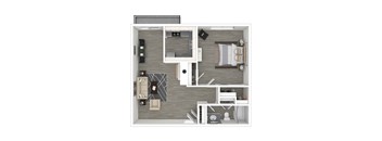 3D - 1 bedroom floor plan
