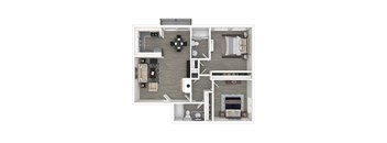 3D - 2 bedroom floor plan