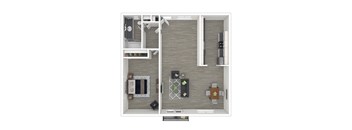 3D - 1 bedroom floor plan