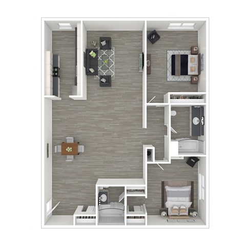 3D - 2 bedroom floor plan