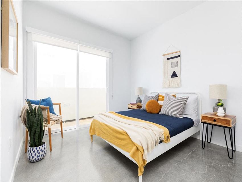 Bedroom with double bed and view of window Bedroom with double bed and view of window at the perch, California - Photo Gallery