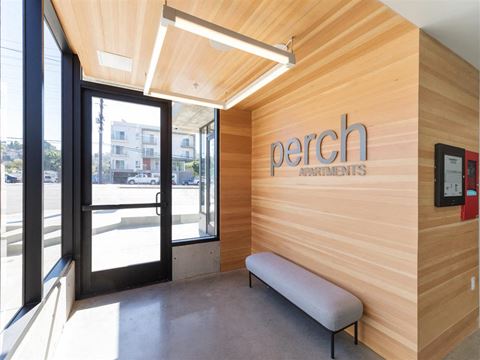 lobby with building name at the perch, Los Angeles California