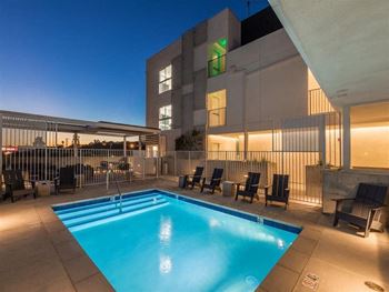 night view of pool at the perch, Los Angeles, 90065