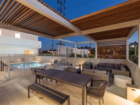 Pool area with outdoor furniture views at the perch, Los Angeles, 90065