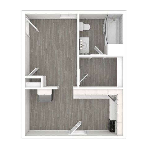 a floor plan of a 1 bedroom with a bathroom and a staircase