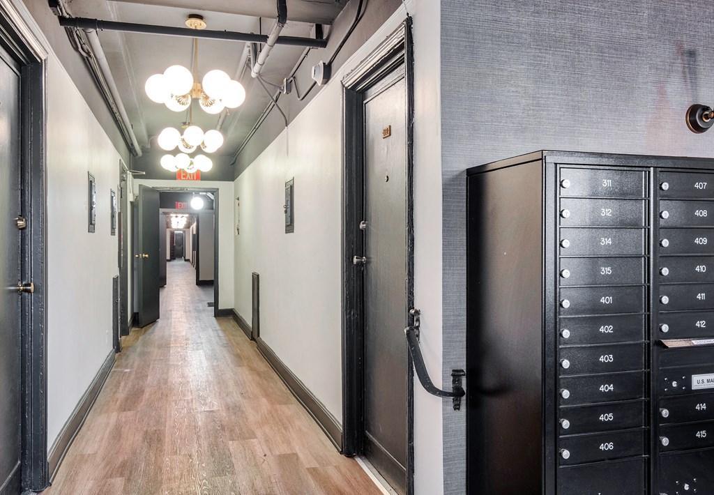 Corridor with view of mailboxes