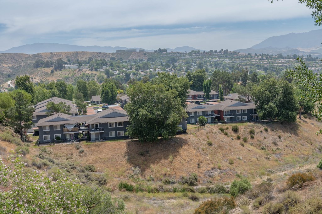 view of property from park at Monterra Ridge Apartments, Canyon Country, CA