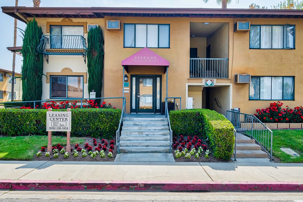 Building entrance at Serrano Apartments, West Covina, California
