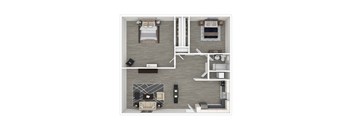 3D - 2 Bedroom Floor plan at Serrano Apartments, California, 91790