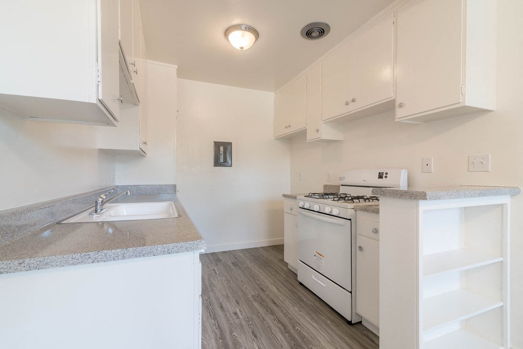 Kitchen with new flooring and countertops