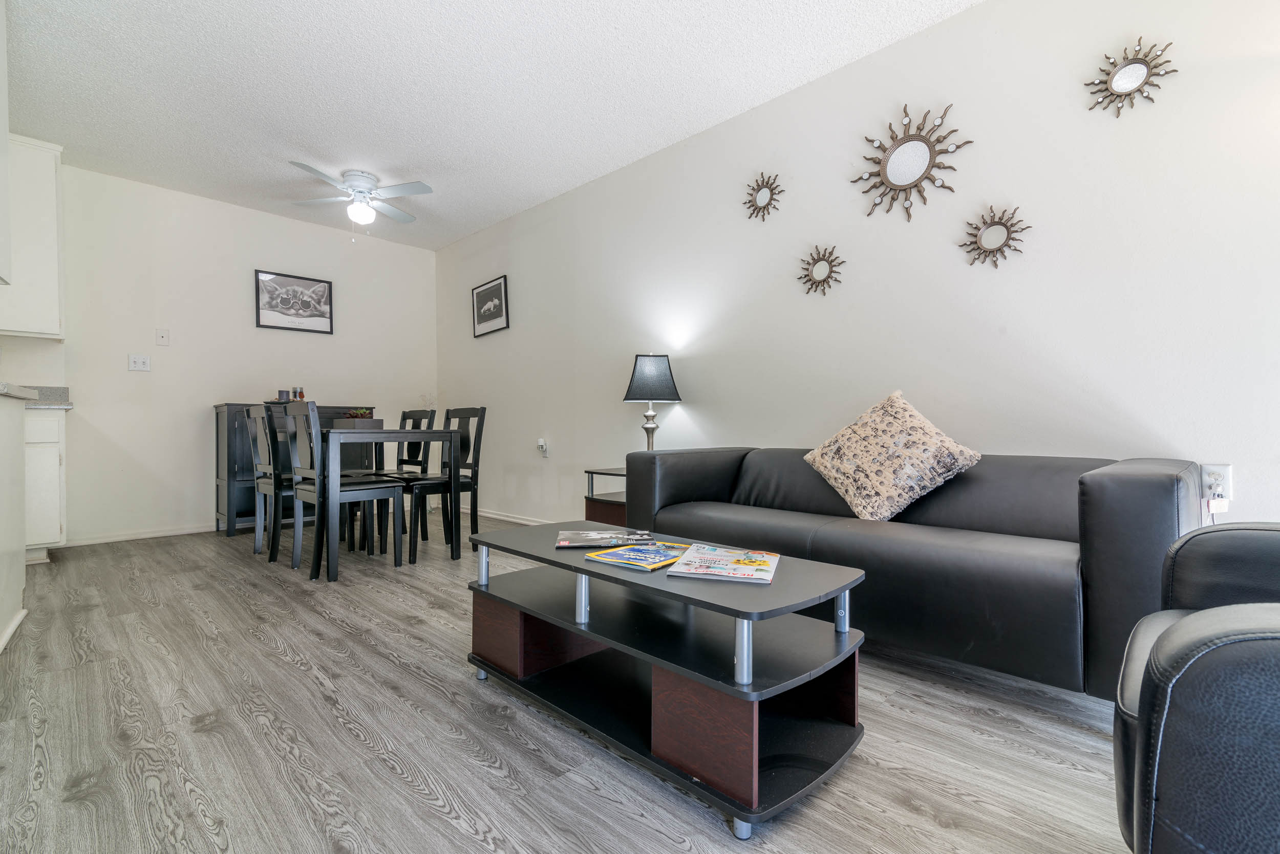 a living room with a couch and a table