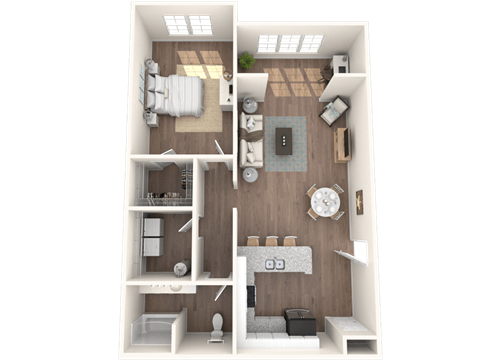 a 3d floor plan of a bedroom with a bathroom and a living room