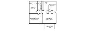 Floor Plan for 2 Bedroom 1 Bath Small