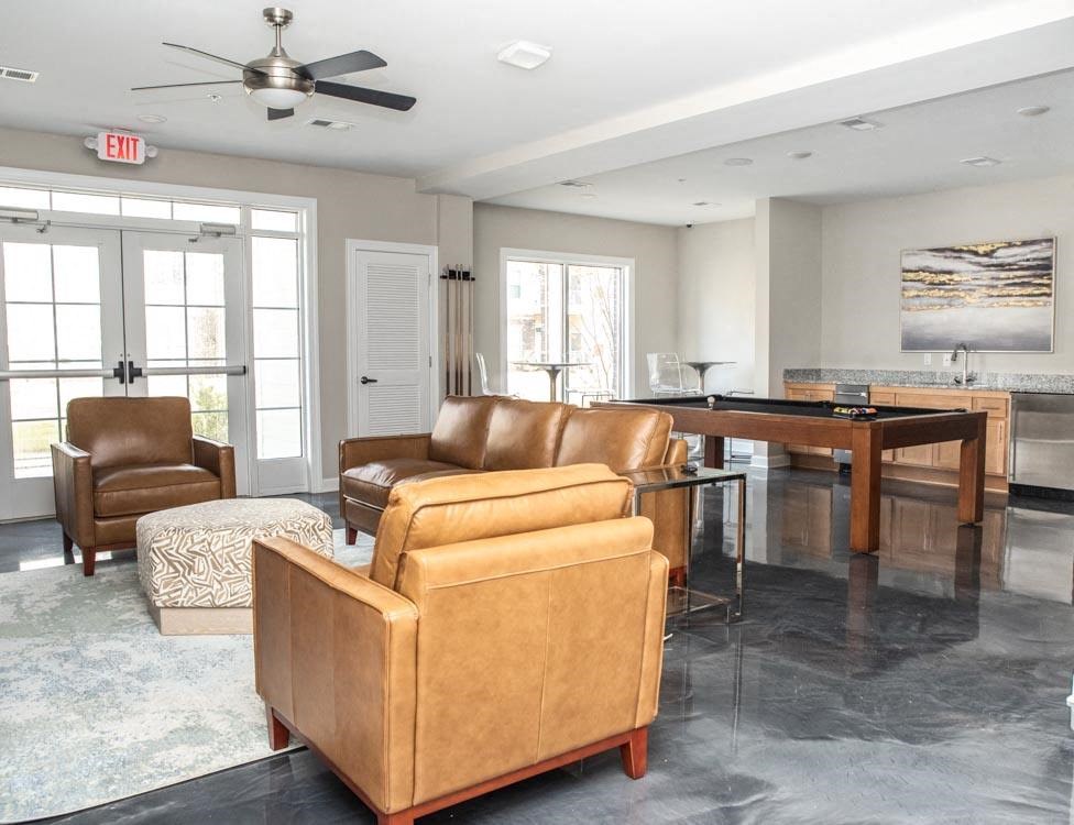 Resident lounge with shuffleboard