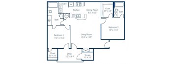 Floorplan for 2 Bedroom 2 Bath