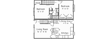 A black and white image of a floor plan for a small apartment.