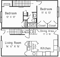 A black and white image of a floor plan for a small apartment.