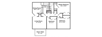 Floor Plan for 3 Bedroom 1.5 Bath Small