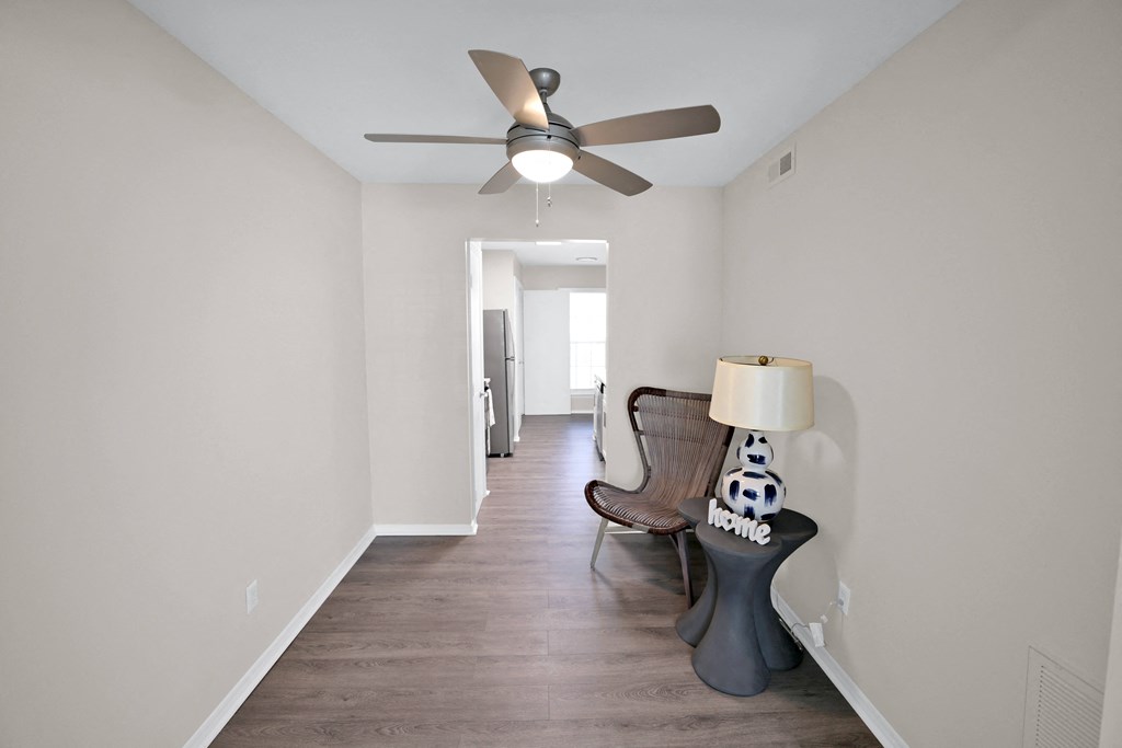 Foyer area with ceiling fan  at Huntington Apartments, Morrisville, NC