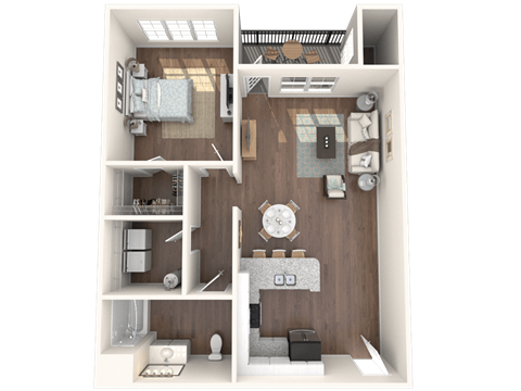 a 3d rendering of a floor plan with a bedroom and living room