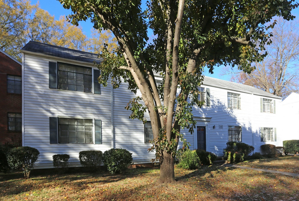 Exterior view of Apartments with white siding