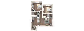 Floor Plan for Two Bedroom Two Bath at 1079 square feet