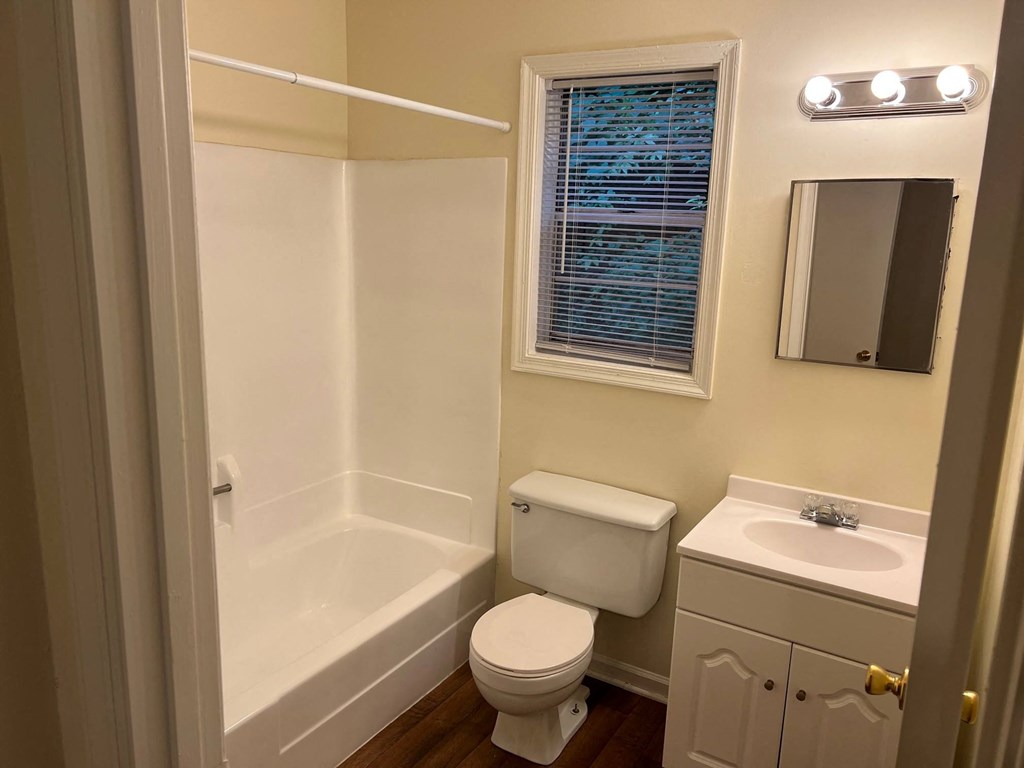 a bathroom with a toilet sink and a bath tub