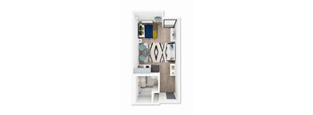A small room with a bed, desk, and chair.