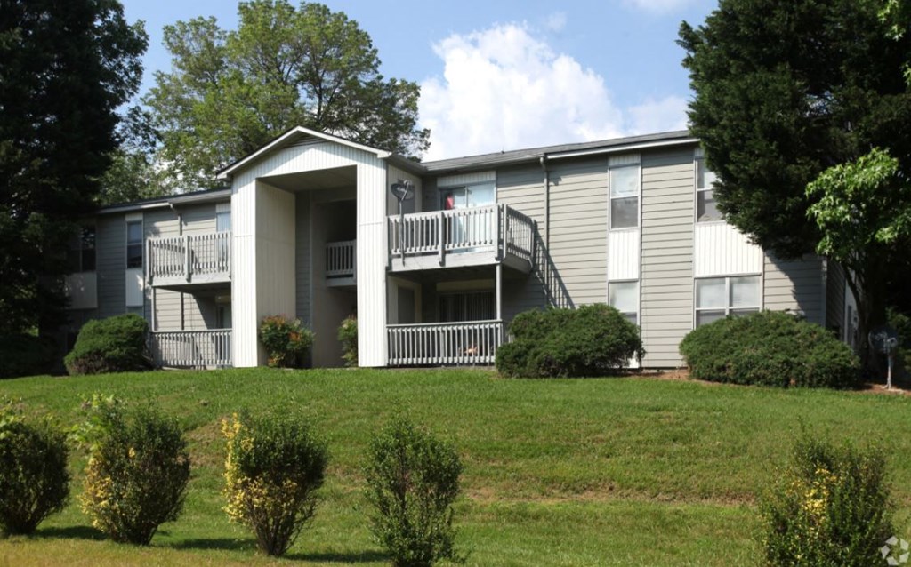 Two level building with balconies