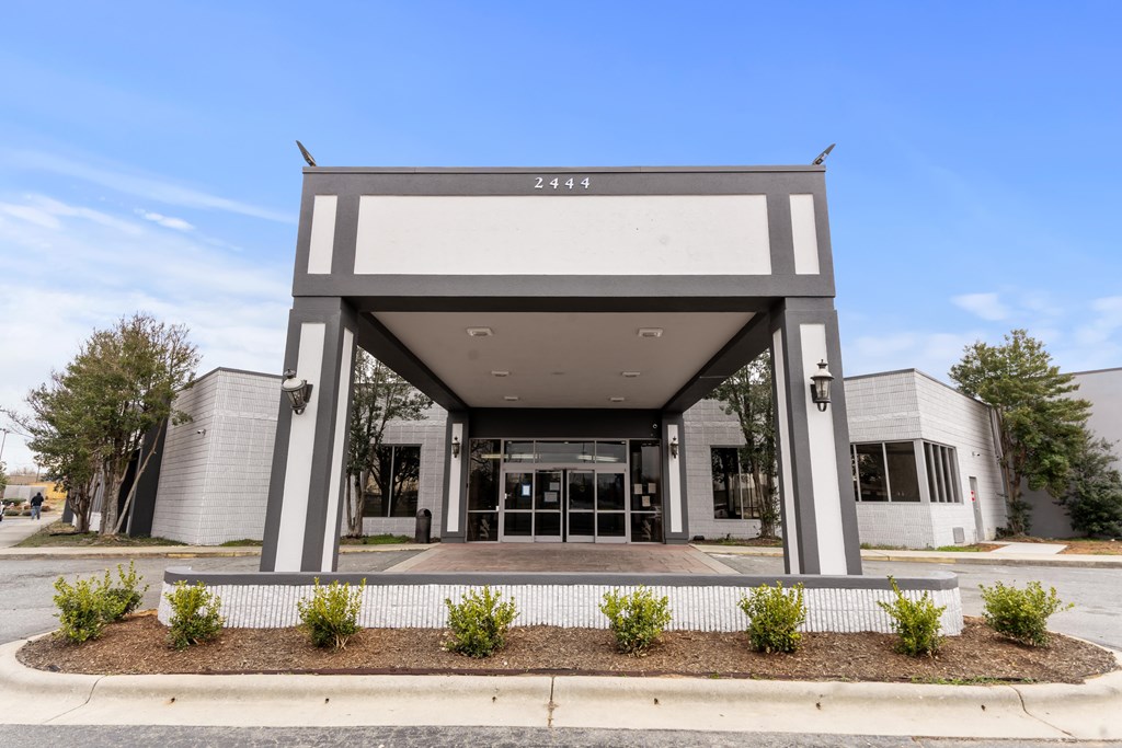 A modern building with the number 2444 on it.