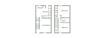 Floor Plan for 2 Bedroom 1 Bath Townhome