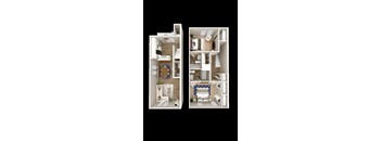 A diagram of a house with two rooms and a bathroom.