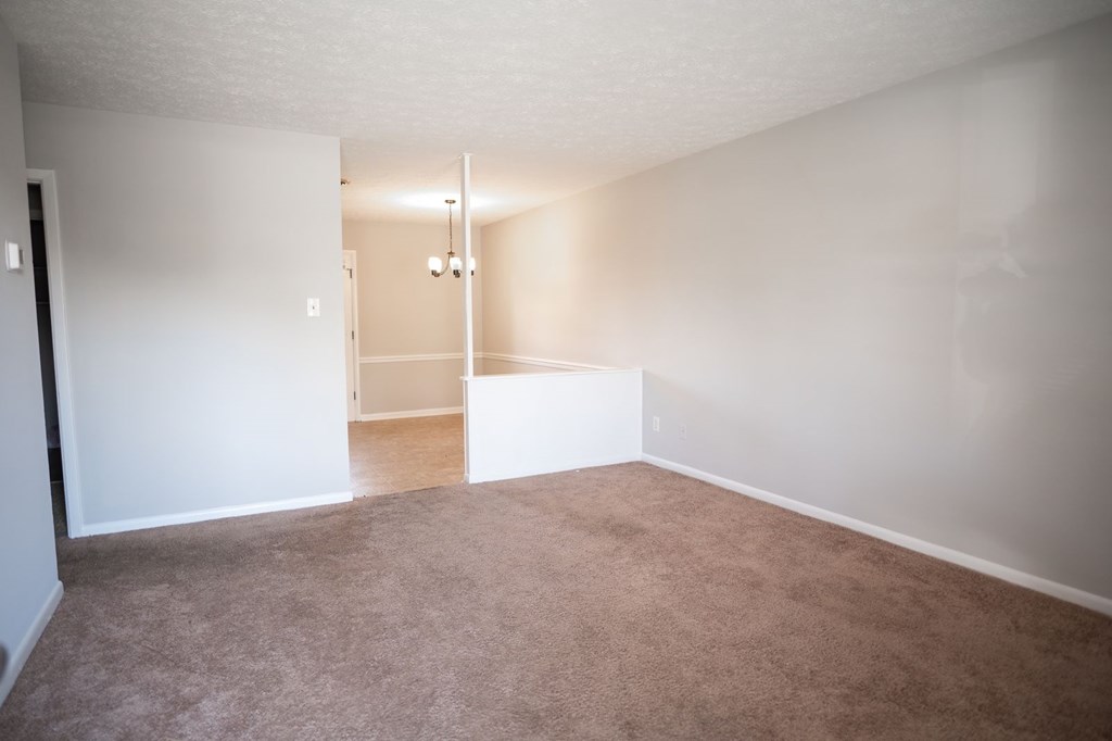 A room with carpeted floor and white walls.