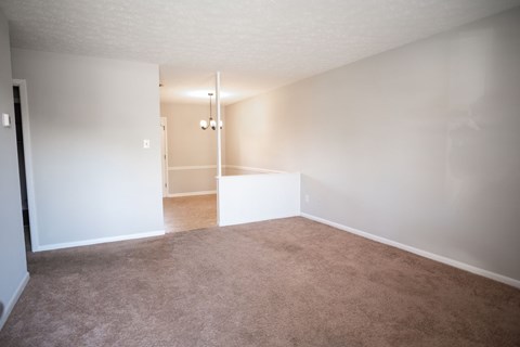 A room with carpeted floor and white walls.